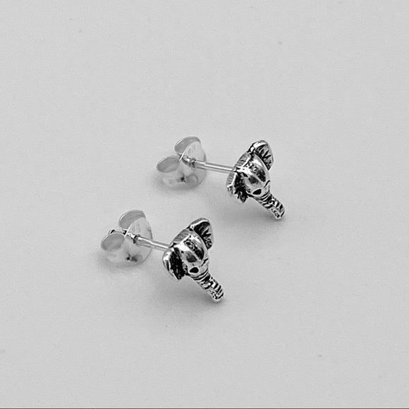 Silver Elephant Head Earrings, Elephant Earrings - Picture 2 of 6